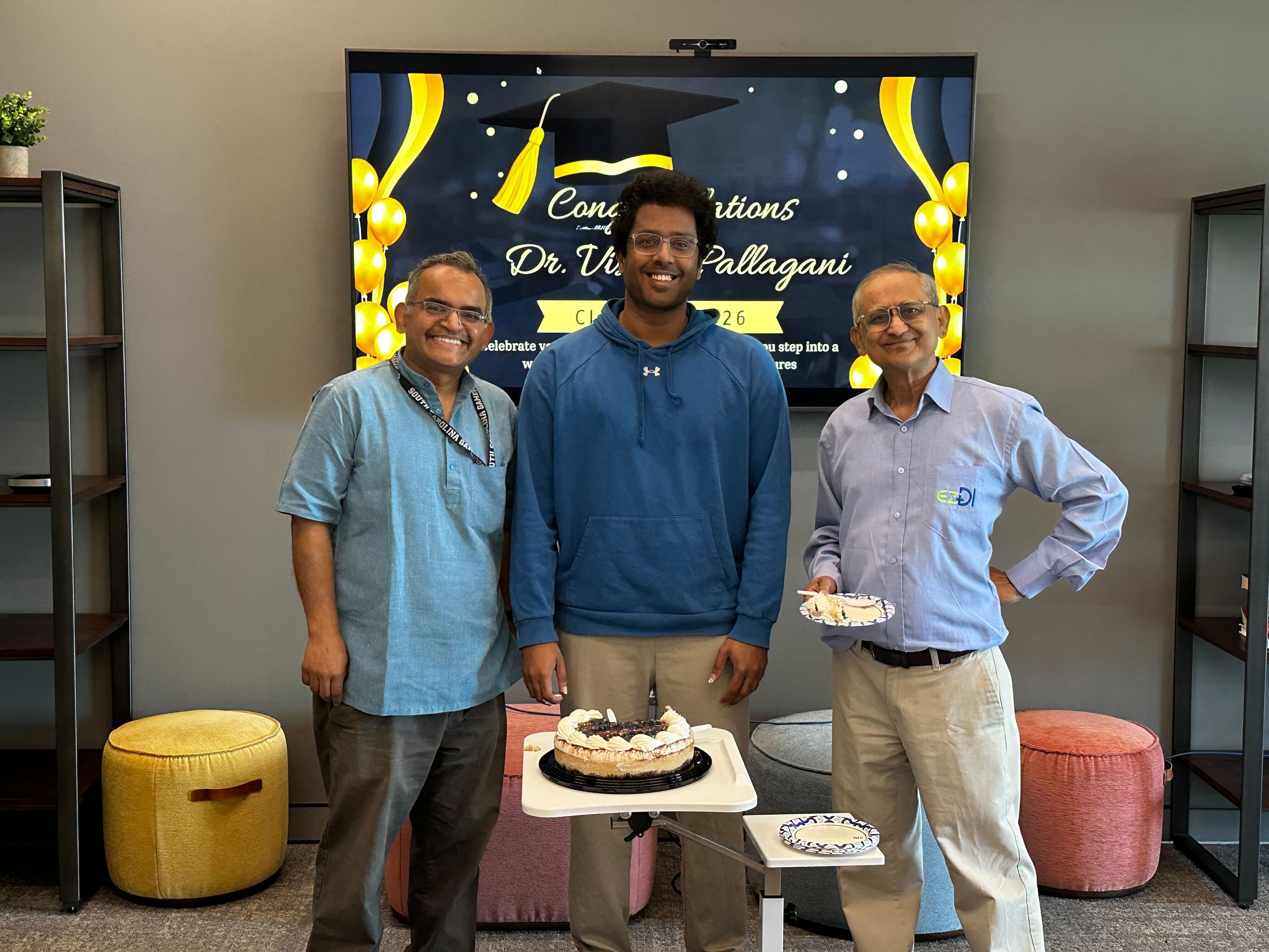Vishal Pallagani celebrating after the dissertation defense.